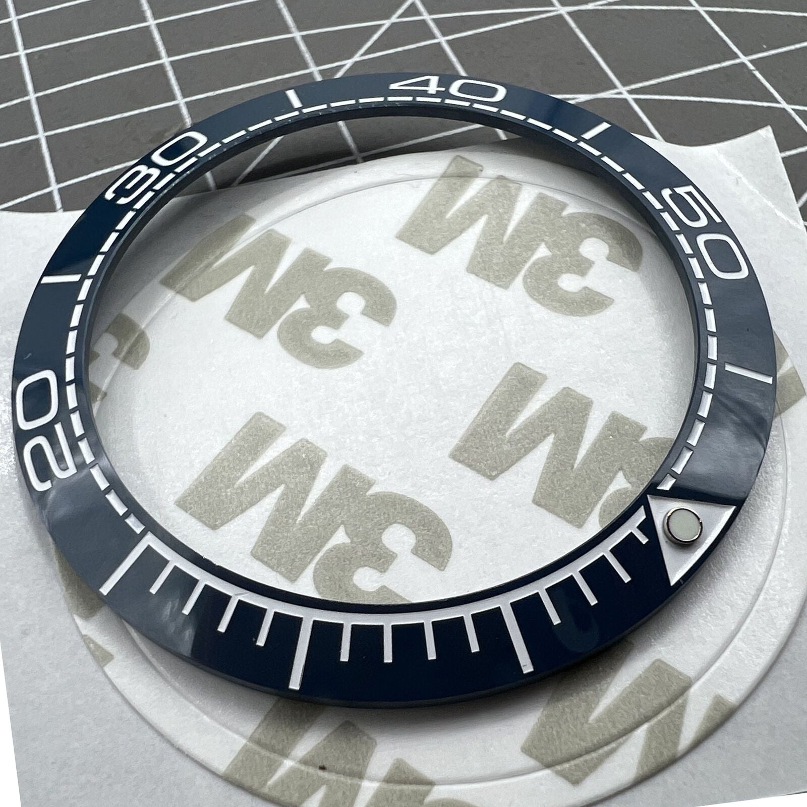 Sky Blue ceramic bezel insert with white font, 41.5mm/32.5mm size, for watch accessory replacement.