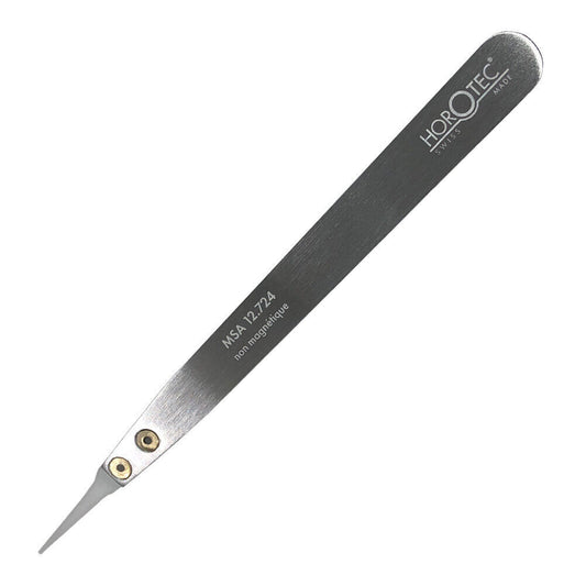 Horotec MSA12.724 aluminium tweezer with white Delrin� soft tips, ideal for delicate watch accessory handling.