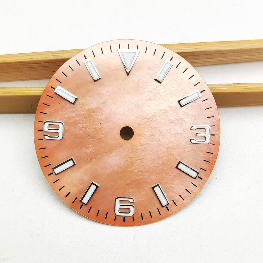 28.5mm green lume numeral watch dial, designed for NH35 4R35 automatic movement compatibility.