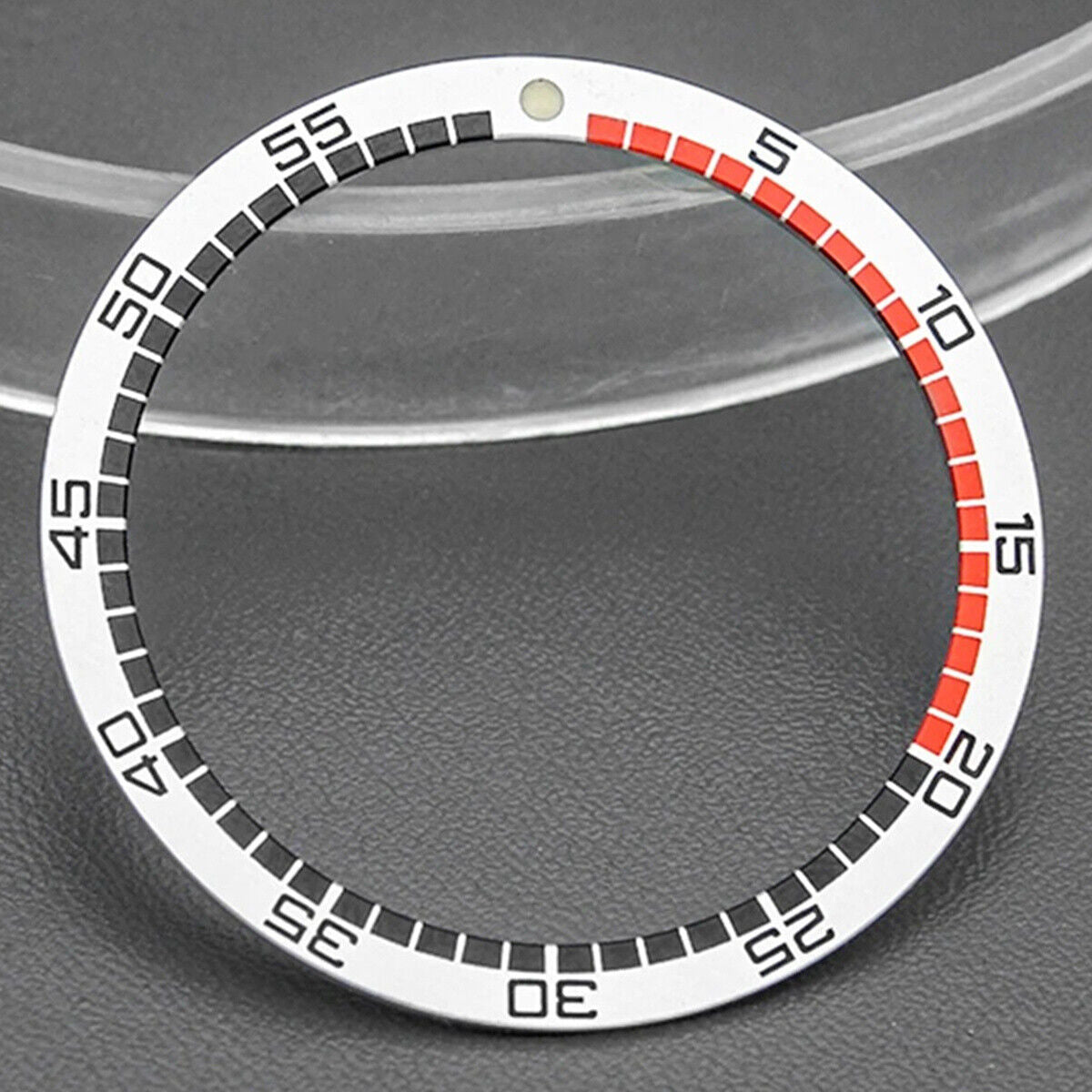 38mm white flat racing bezel for SKX007 watch, aluminum material, durable and sleek accessory.