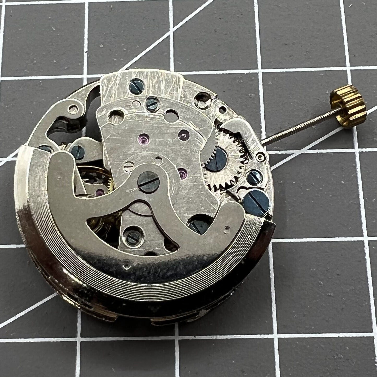 DANDONG 26.5mm silver hollow automatic watch movement displaying detailed gears and mechanical craftsmanship.