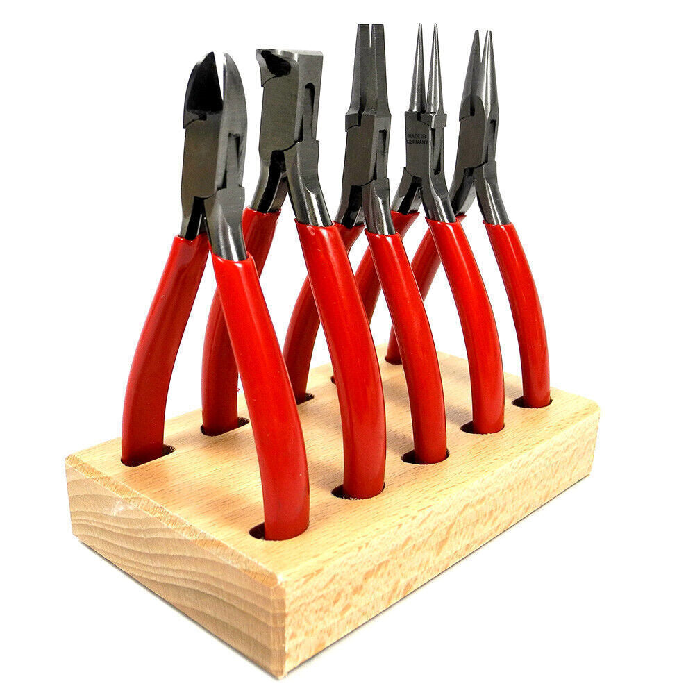 Jeu de 5 pinces/coupe Horotec MSA11.859 sur support en bois pour horloger 