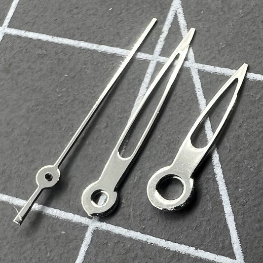Hollow arrow-shaped watch hands for Miyota 2035 quartz movement, precise and stylish design by P1-H3-C25.