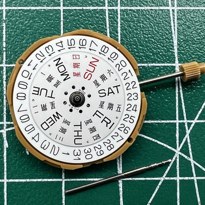 Miyota GM00 quartz movement displaying English and Chinese date, reliable watch component by Miyota.