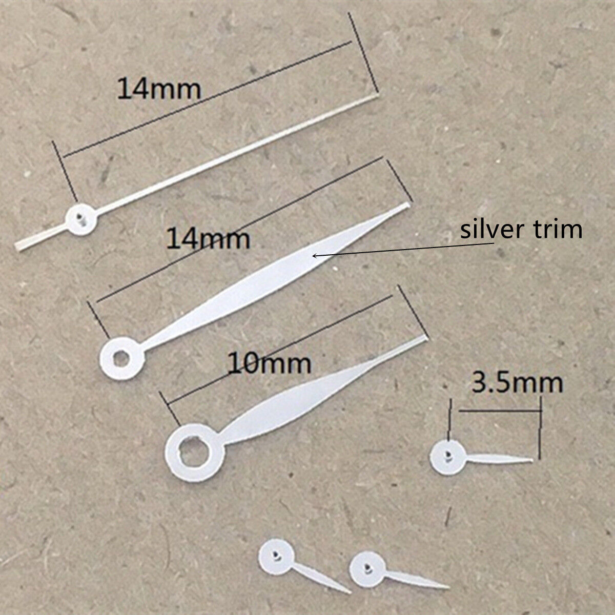 14mm leaf-shaped silver trim green lume watch hands for VD53 VD54 VD57 movements.