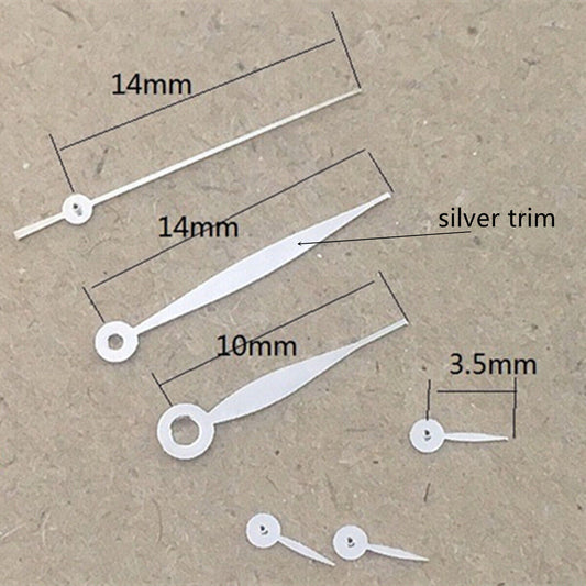 14mm leaf-shaped silver trim green lume watch hands for VD53 VD54 VD57 movements.