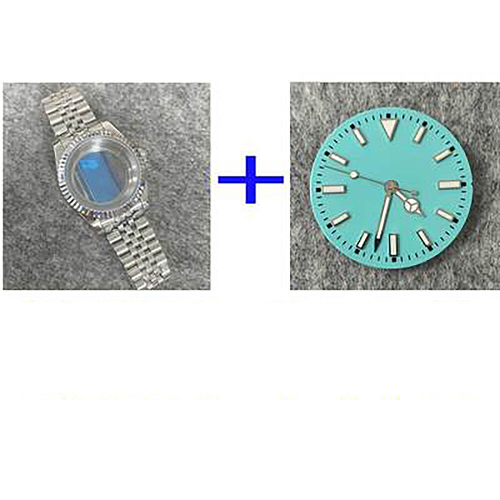 39mm Transparent Bottom Stainless Steel Watch Case+Band+Dial+Hands for NH35/NH36