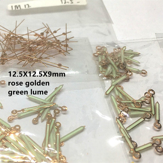 Aiguilles de montre en forme de flèche rose doré de 12,5 mm avec luminescence verte pour mouvement Miyota 1M12
