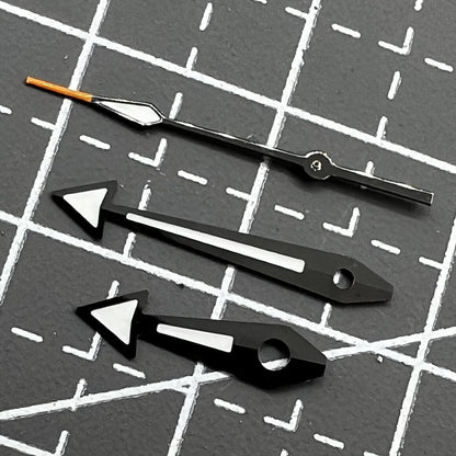 Green luminous arrow-shaped watch hands with black trim for Movement 8200/8215/8200, enhancing visibility and style.