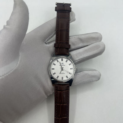 Shanghai Factory 38mm manual mechanical watch with white dial, 3 hands, 19 jewels, classic style for collectors.