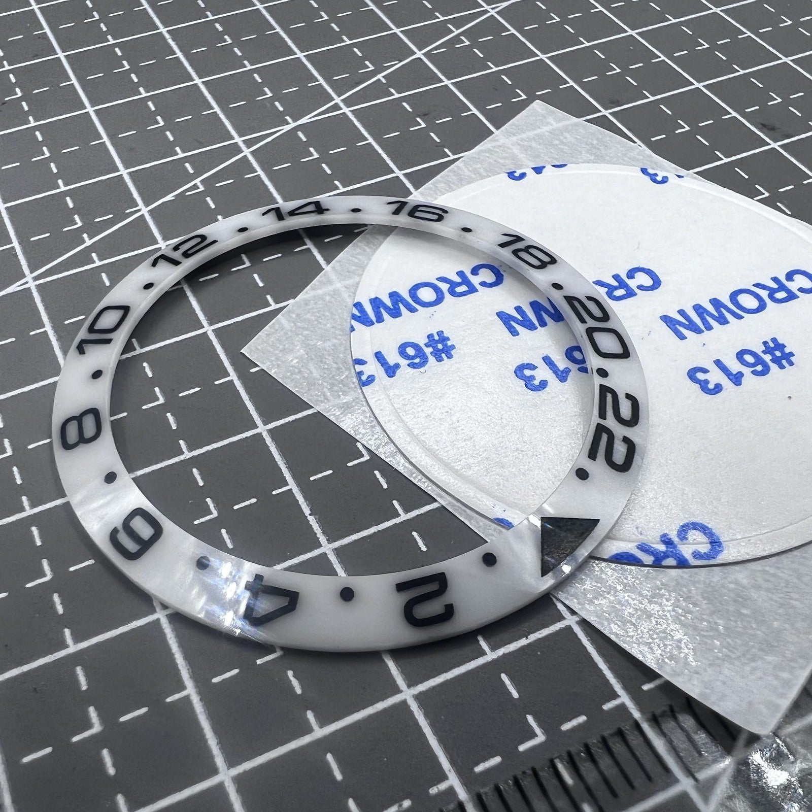 Black GMT ceramic bezel insert 38mm for White SUB watch replacement, durable and precise fit.