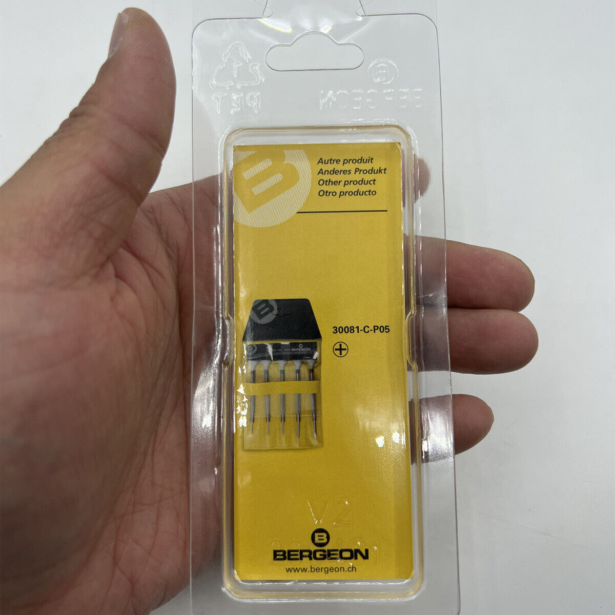 Bergeon 2.50mm Phillips screwdriver for precise watch accessory repairs, ergonomic handle design.