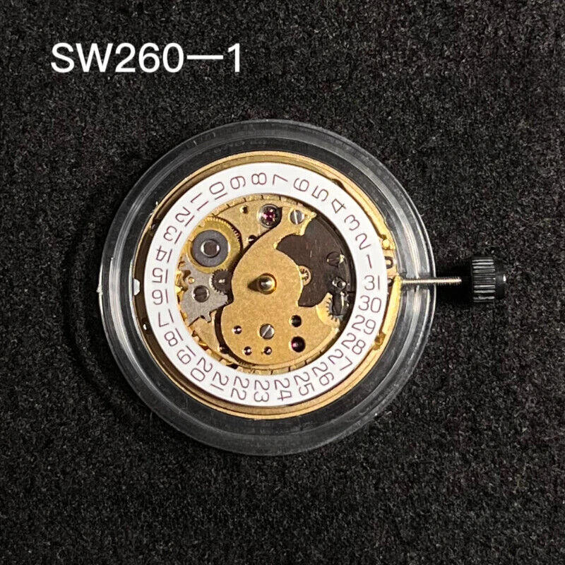 Swiss Original SW260-1 gold watch movement by Swiss Machine, high-precision mechanical watch part.
