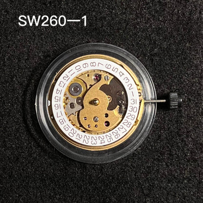 Swiss Original SW260-1 gold watch movement by Swiss Machine, high-precision mechanical watch part.
