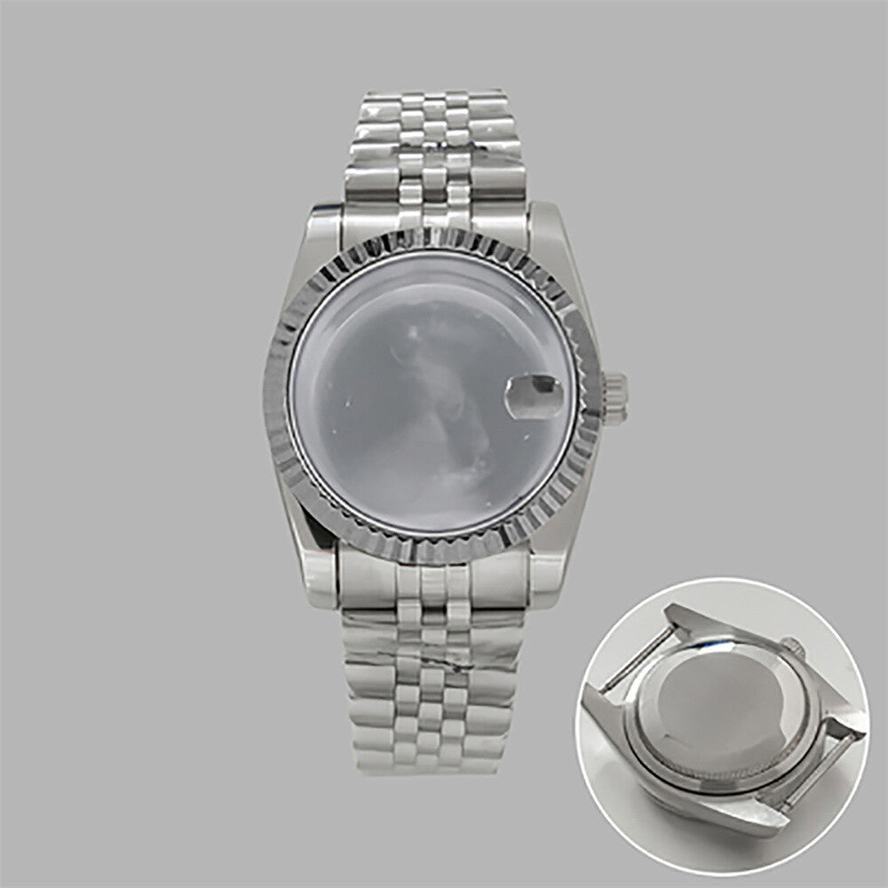 36mm Watch Case+Strap Stainless Steel Transparent Calendar Window for NH35/36