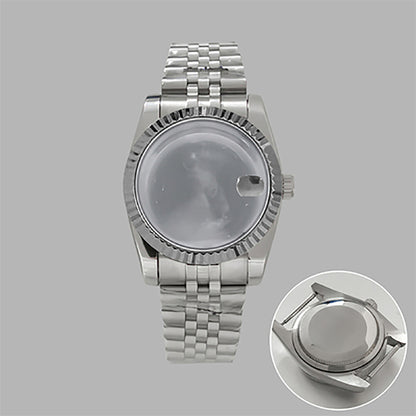 36mm Watch Case+Strap Stainless Steel Transparent Calendar Window for NH35/36