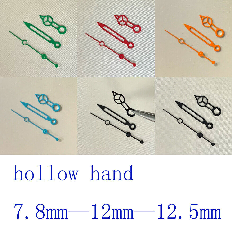Hollow multicolor watch hands set by Hollow Hands for NH35 NH36 movement, precise and stylish.