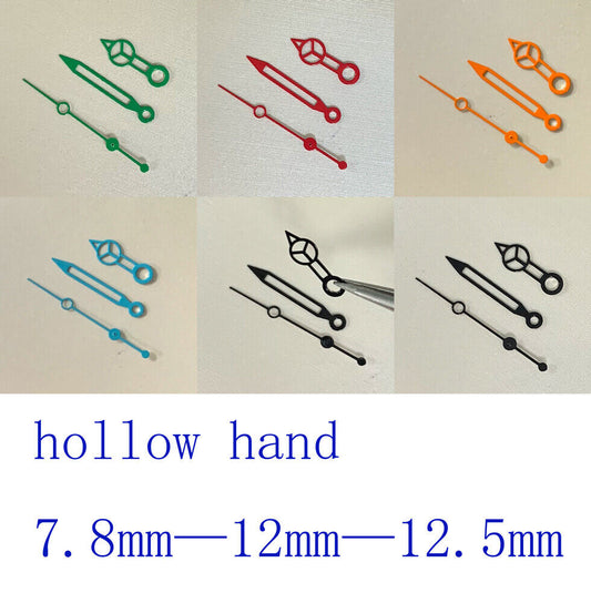 Hollow multicolor watch hands set by Hollow Hands for NH35 NH36 movement, precise and stylish.