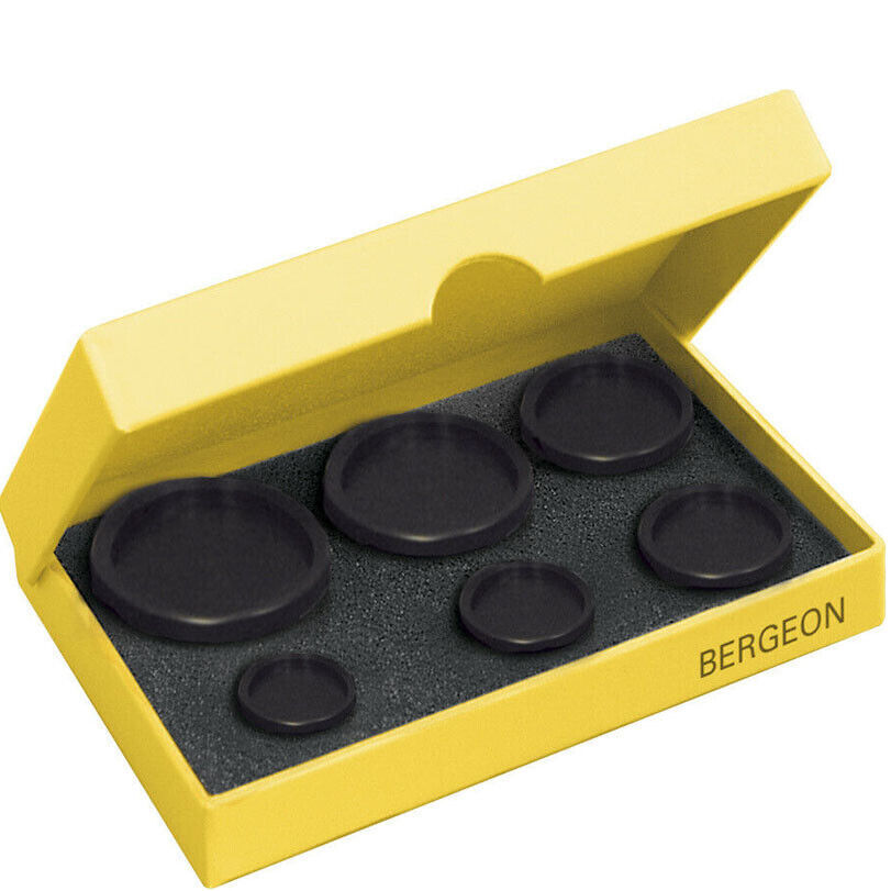Bergeon 6527-6CP glass fitting dies for domed mineral watch glasses, 19-40mm, precision tool.