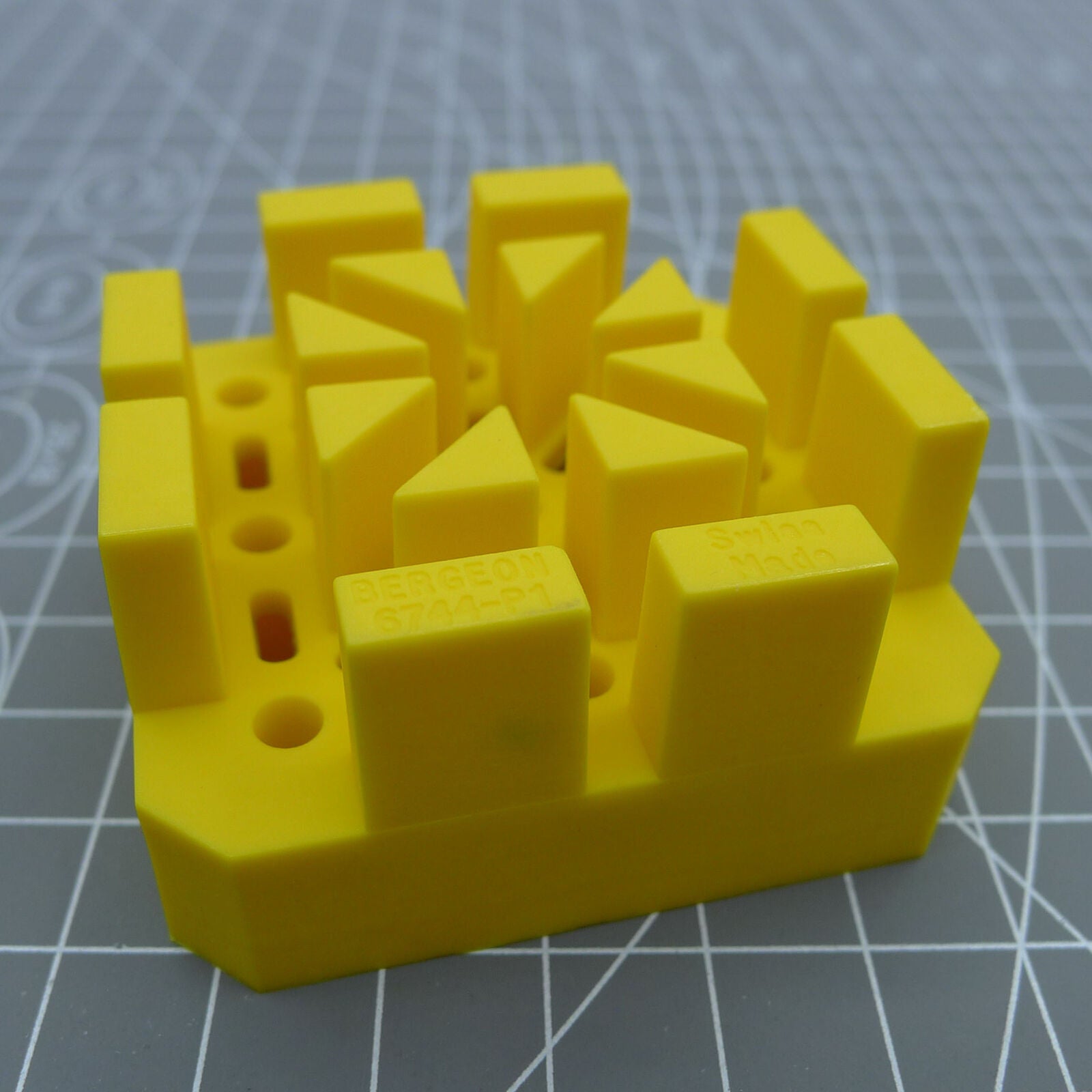 Bergeon 6744-P1-S flexible watch bracelet holder block for secure Swiss watch repairs.