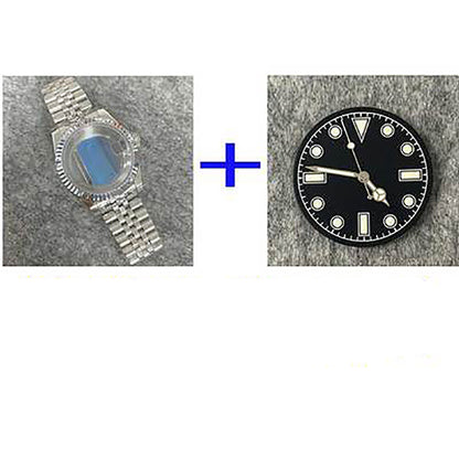 39mm Transparent Bottom Stainless Steel Watch Case+Band+Dial+Hands for NH35/NH36