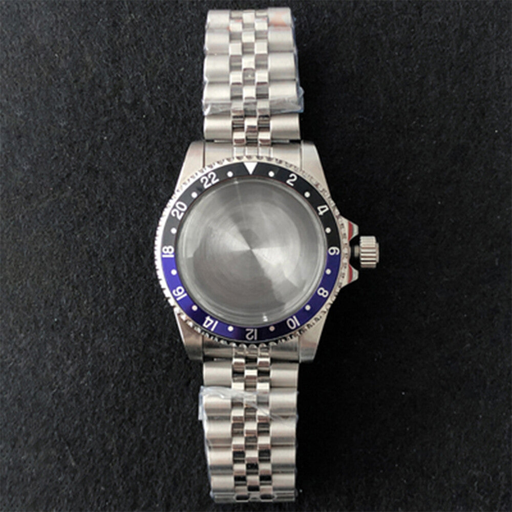 Stainless steel 39.5mm watch case with strap band for NH35/NH36 movement, durable and stylish.
