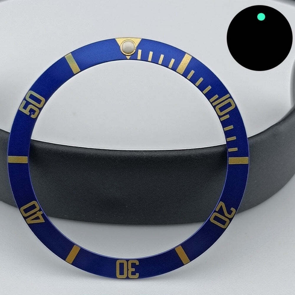 Aluminium Uhr Lünette 37.5mm Schwarz Grün Leuchtend Goldene Beschriftung SUB