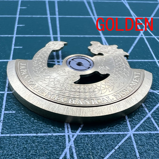 Golden Dragon carved rotor oscillating weight for NH35 NH36 watch movement, enhancing timepiece performance.