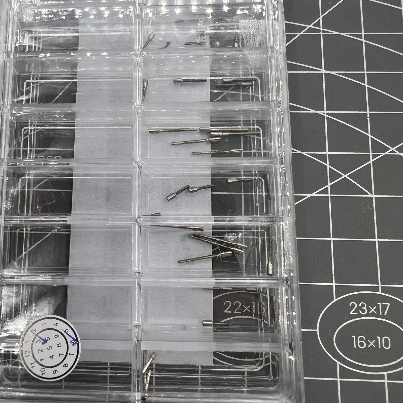 45-piece Swiss ETA watch stem extenders set, 9 sizes for precise watch repair.