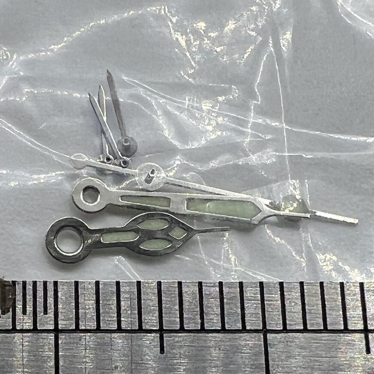 Watch hands with green lume and blue small second for Miyota OS10 OS20 OS22 OS60 OS80, precise fit.