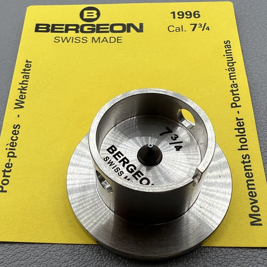 Bergeon 1996 Cal.7 3/4 movement holder with adjustable screw for secure watch repair.