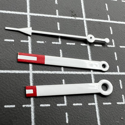 Red arrow-shaped watch hands compatible with Miyota 2035, sleek design by P1-H3-C35 for precise timekeeping.