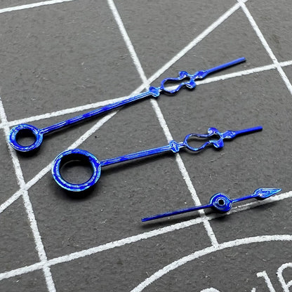Blue floral watch hands by Seagull, compatible with ST3600/ST3621 and ETA6497/6498 movements, elegant replacements.