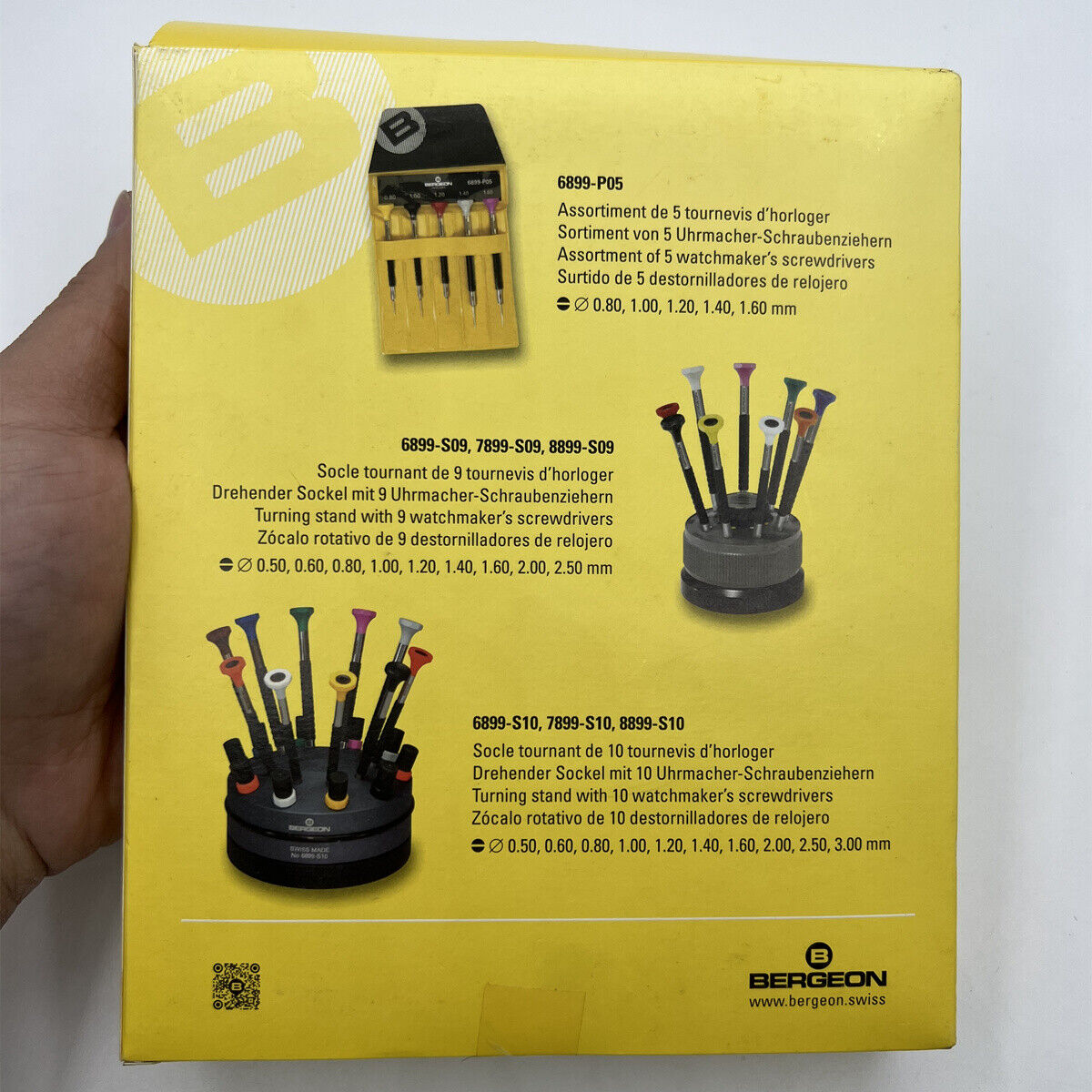 Bergeon 7899-A10 ergonomic watch screwdrivers set 0.50-3.00mm in wooden box for precision watch repairs