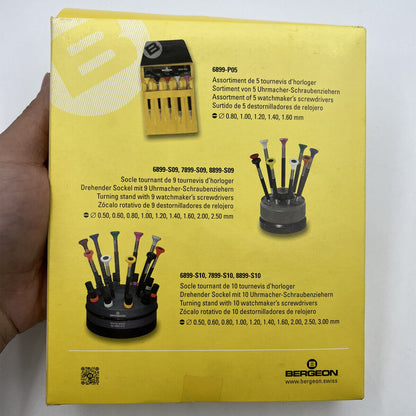 Bergeon 7899-A10 ergonomic watch screwdrivers set 0.50-3.00mm in wooden box for precision watch repairs