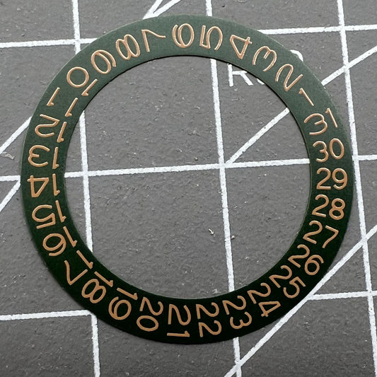 Dark hunter green background date wheel with ochre brown font for Miyota NH35 NH36 watches.