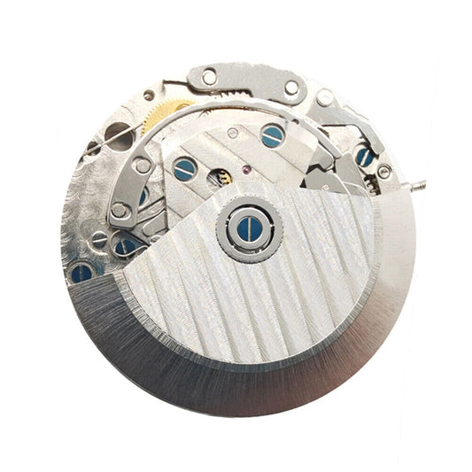 Asian 7750 automatic chronograph movement with white calendar at 4:30 and seconds subdial at 9, ETA 7750 caliber.