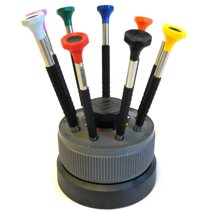 Bergeon 6899-S09 ergonomic 9-piece stainless steel screwdriver set for precise watch repair tasks.