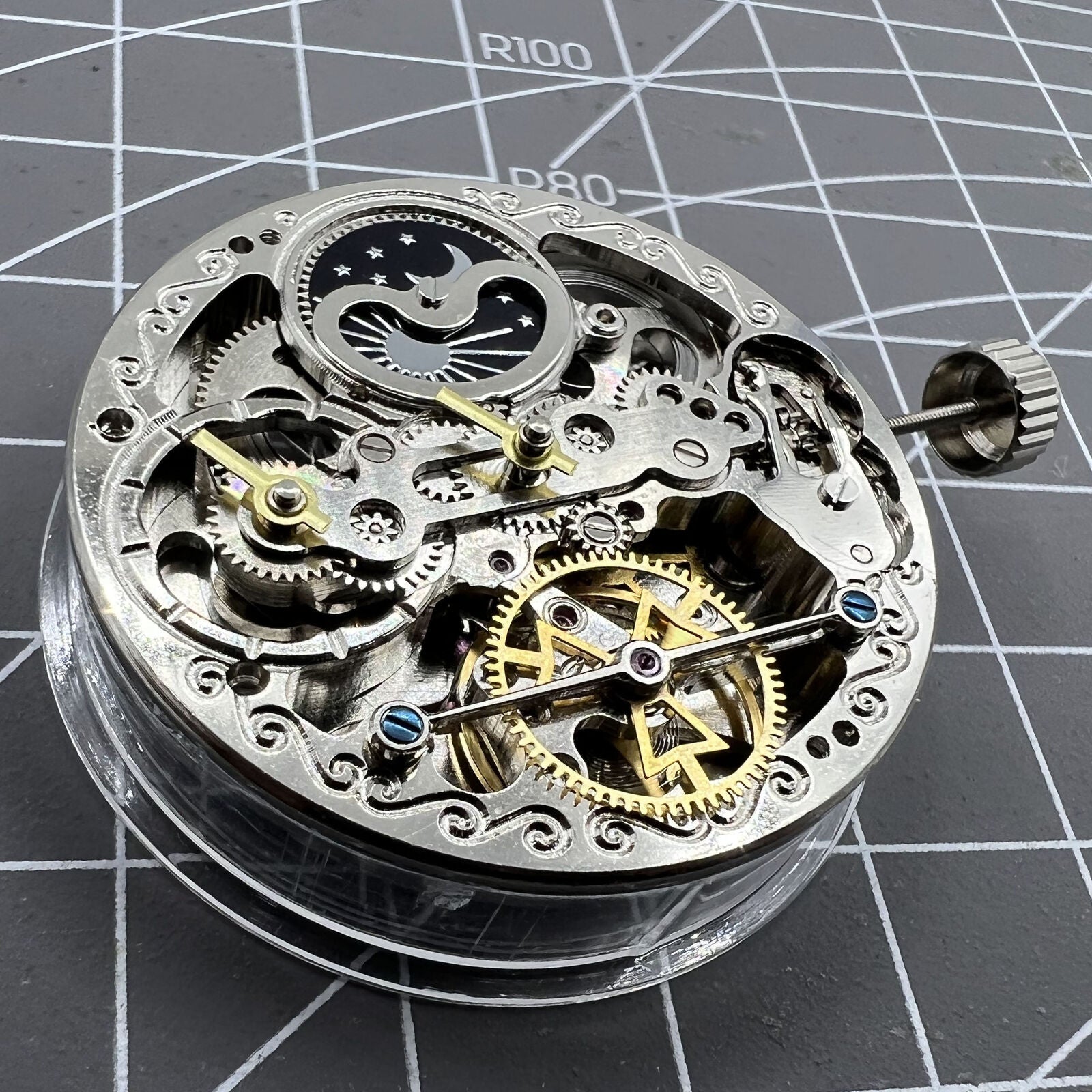 Double Mainspring watch accessory showcasing multi-function hollow mechanical movement and dual time zone design by Double Mainspring.