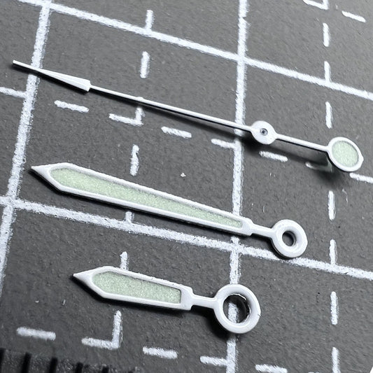 2 Sets/Pack 17mm Green Lume White Trim Watch Hands for Miyota 2035 2115 2105