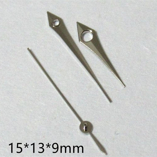 15mm silver arrow pointed watch hands set by Miyota for models 2035, 2115, 2105, 2305, 2315