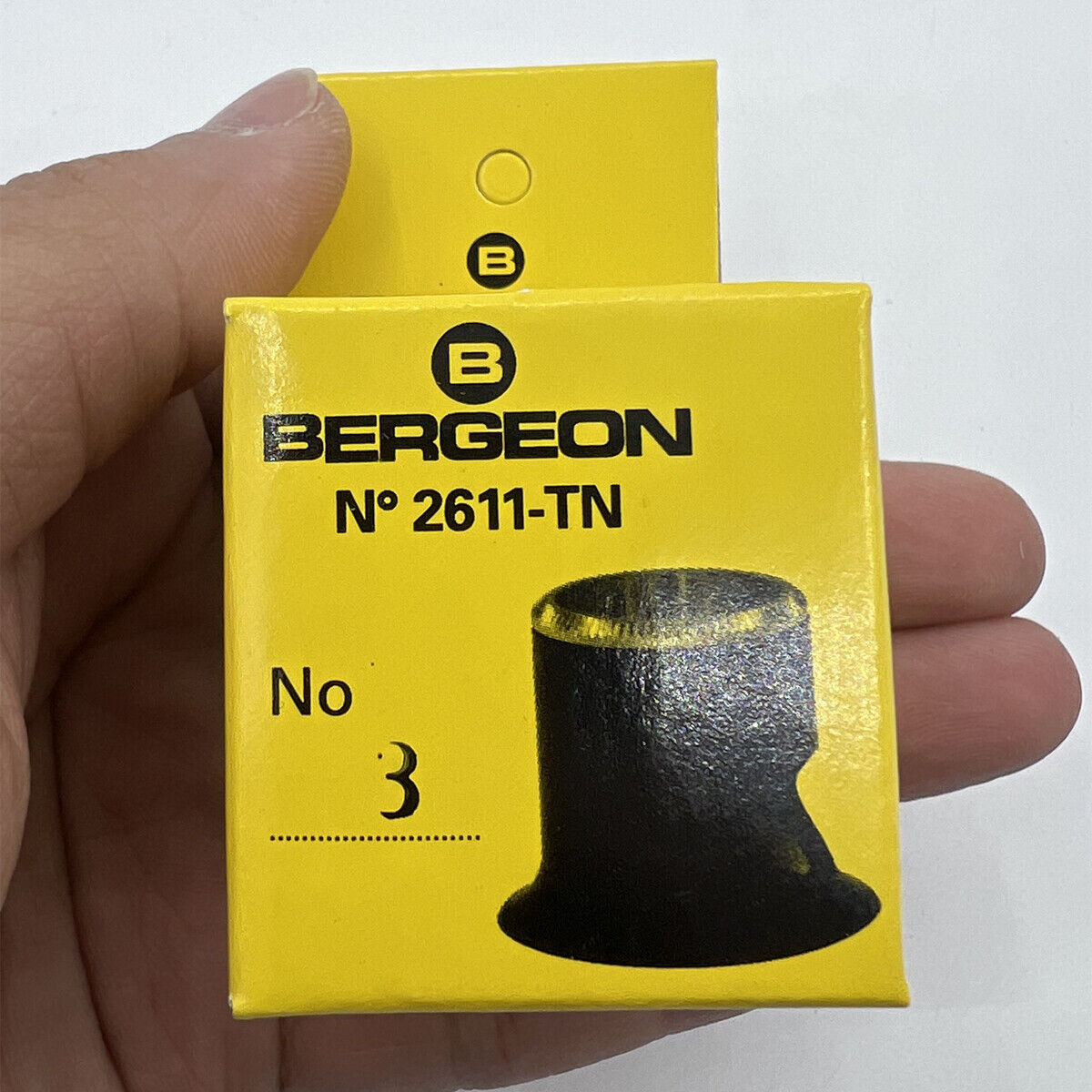 Bergeon 3.3x magnification loupe with opening, ideal for watch accessory inspection and repair.