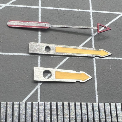 Arrow-shaped yellow luminous watch hands with black trim designed for NH35, NH36, 4R, 7S movements.