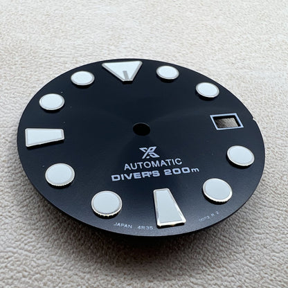 28.5mm Black Datejust dial with green luminous markers, compatible with NH35 NH36 movement.