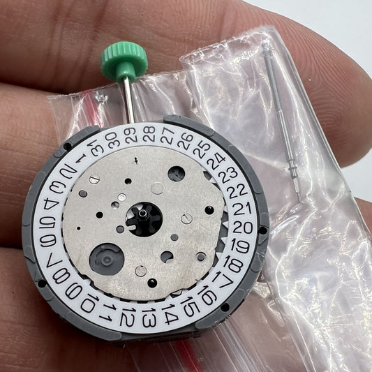 Miyota FS20 chronograph quartz watch movement with date at 3, Japan-made precision by Miyota.