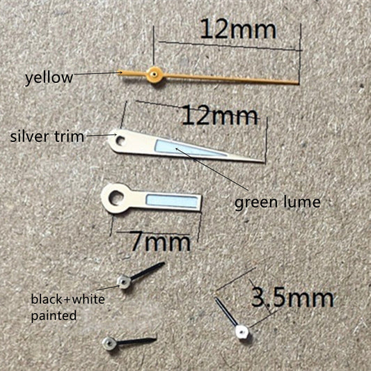 Aiguille de montre pointue argentée 12 x 12 x 7 mm, luminescente verte, pour Epson VD53, VD54, VD57