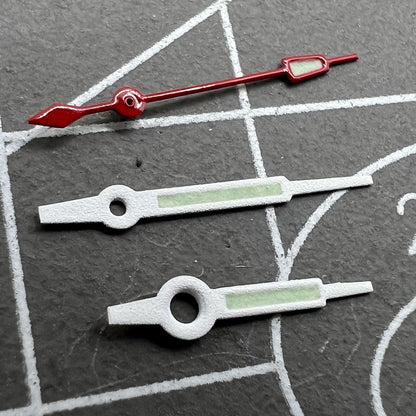 10.5mm White Trim Green Lume Watch Hands for Movement Hattori Epson PC32 Quartz