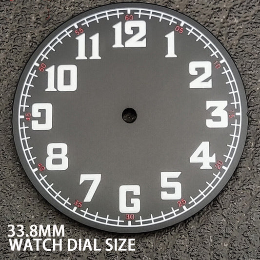 Green lume black pilot numeral watch dial, 33.8mm waterproof, compatible with NH35 movement.