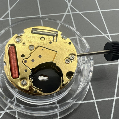 Swiss ETA F03.101 quartz watch movement featuring 2 hands, no date, precise timekeeping by Swiss ETA.