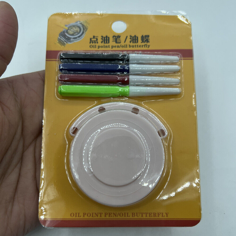 Oil cups plastic stand with 3 containers and oiler pen set for precise watch repair.